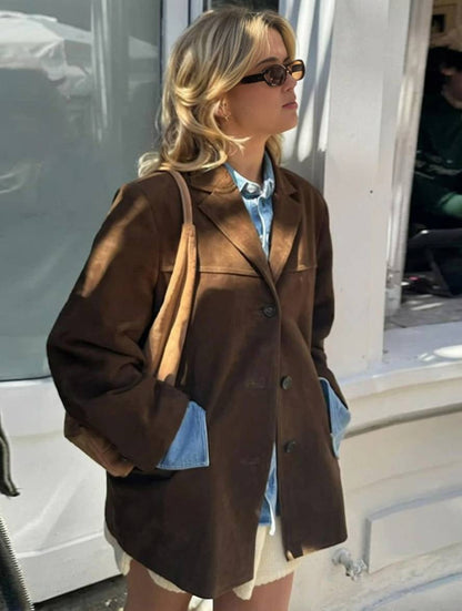 Damska kurtka oversize z zamszu | Styl vintage