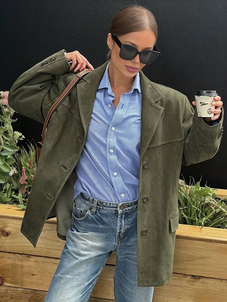 Damska kurtka oversize z zamszu | Styl vintage