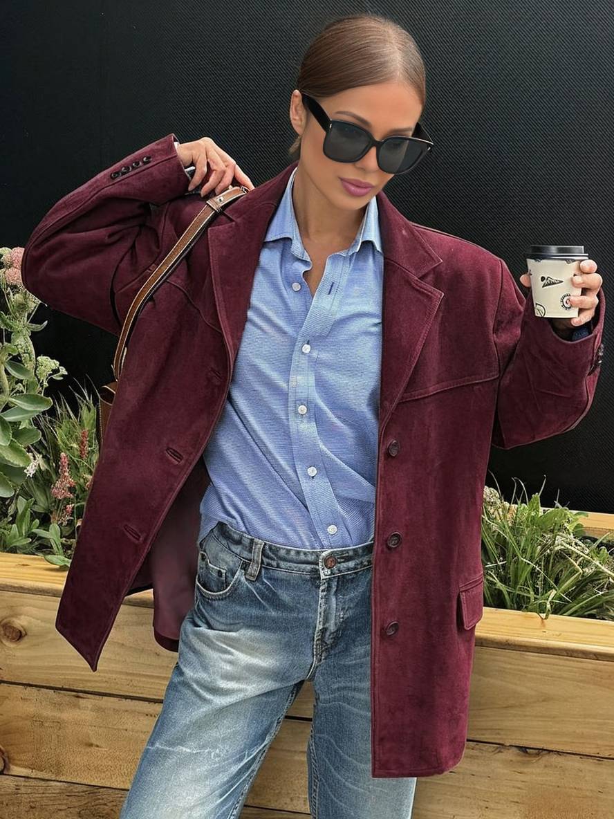 Damska kurtka oversize z zamszu | Styl vintage