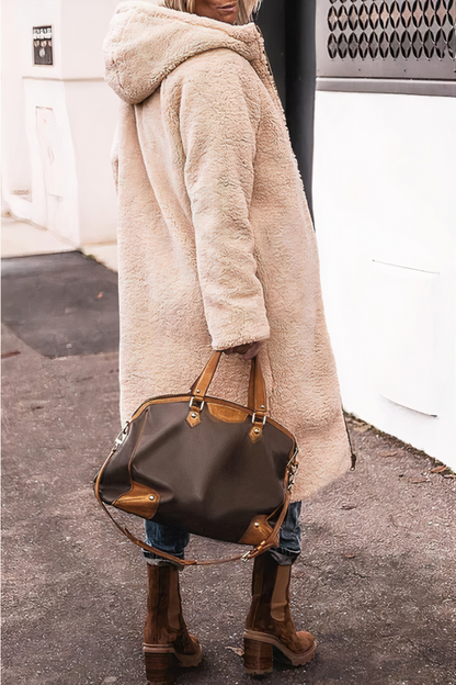 Długa pikowana kurtka zimowa damska z kapturem