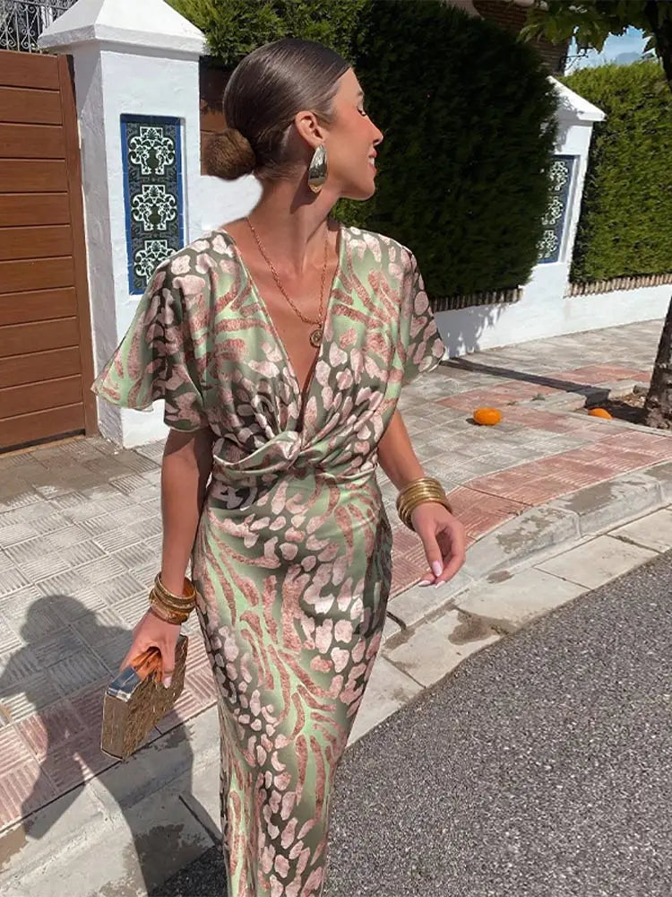 Damska sukienka midi z nadrukiem