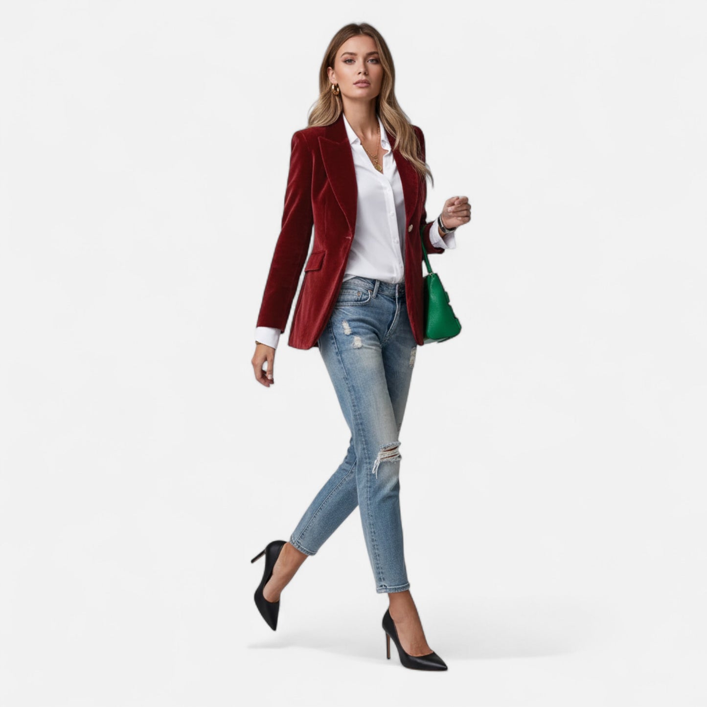 Aksamitna marynarka damska | Dopasowana, miękki aksamit, klasyczne zapięcie