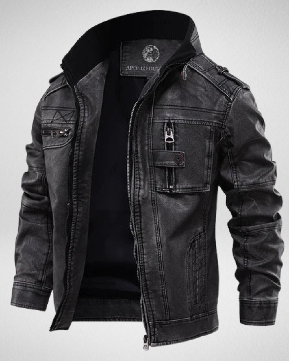 Klasyczna czarna skórzana kurtka męska