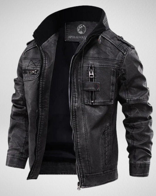 Klasyczna czarna skórzana kurtka męska